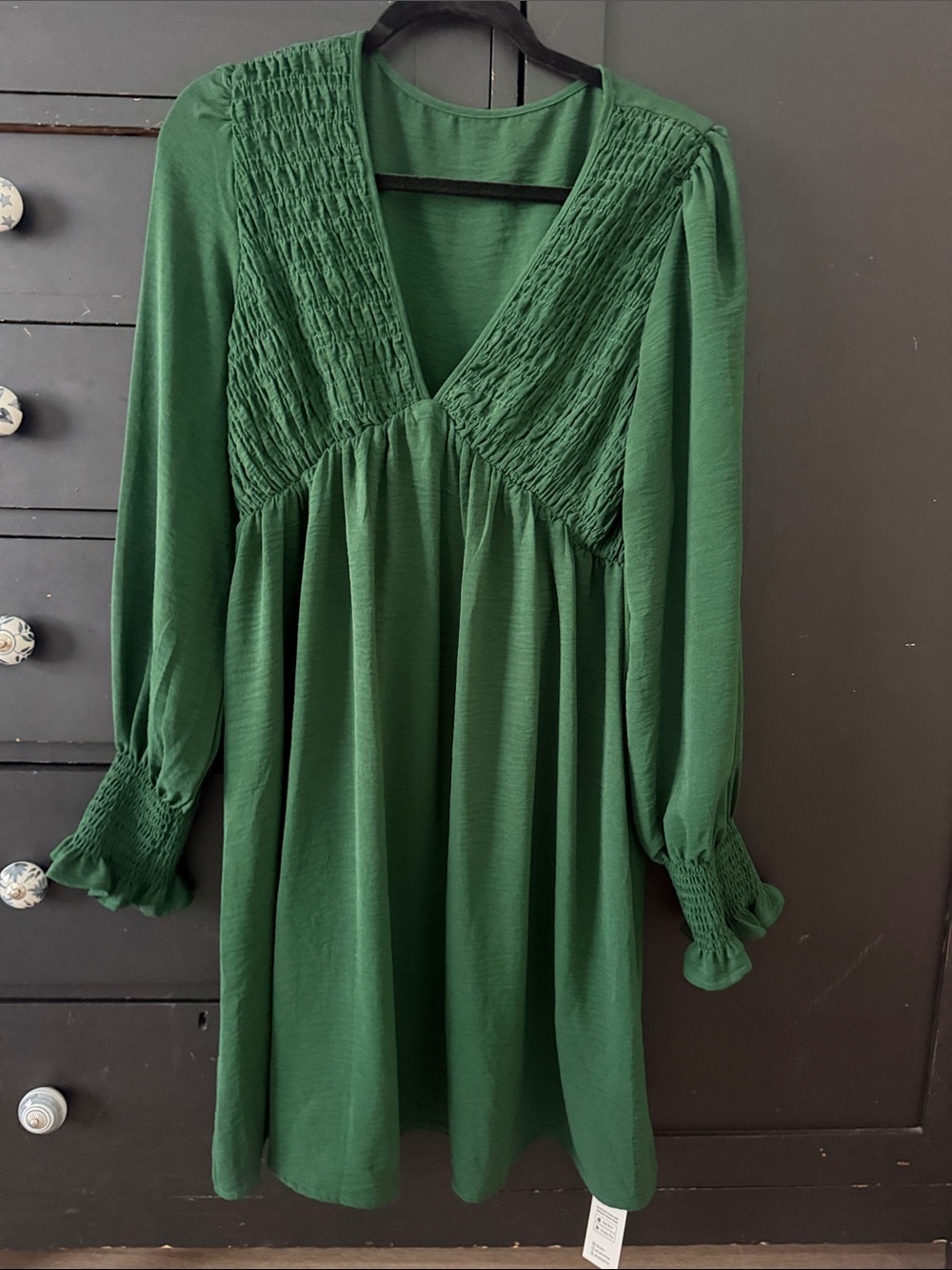 Cupshe Emerald Green Smocked V-Neck Mini Dress